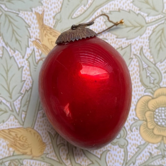 Antique German Red Mercury Glass Kugel Ornament, Heavy, Brass Cap, Egg shape - Picture 1 of 5